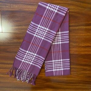 100% Cashmere Purple Plaid Scarf with Fringe Made in Scottland